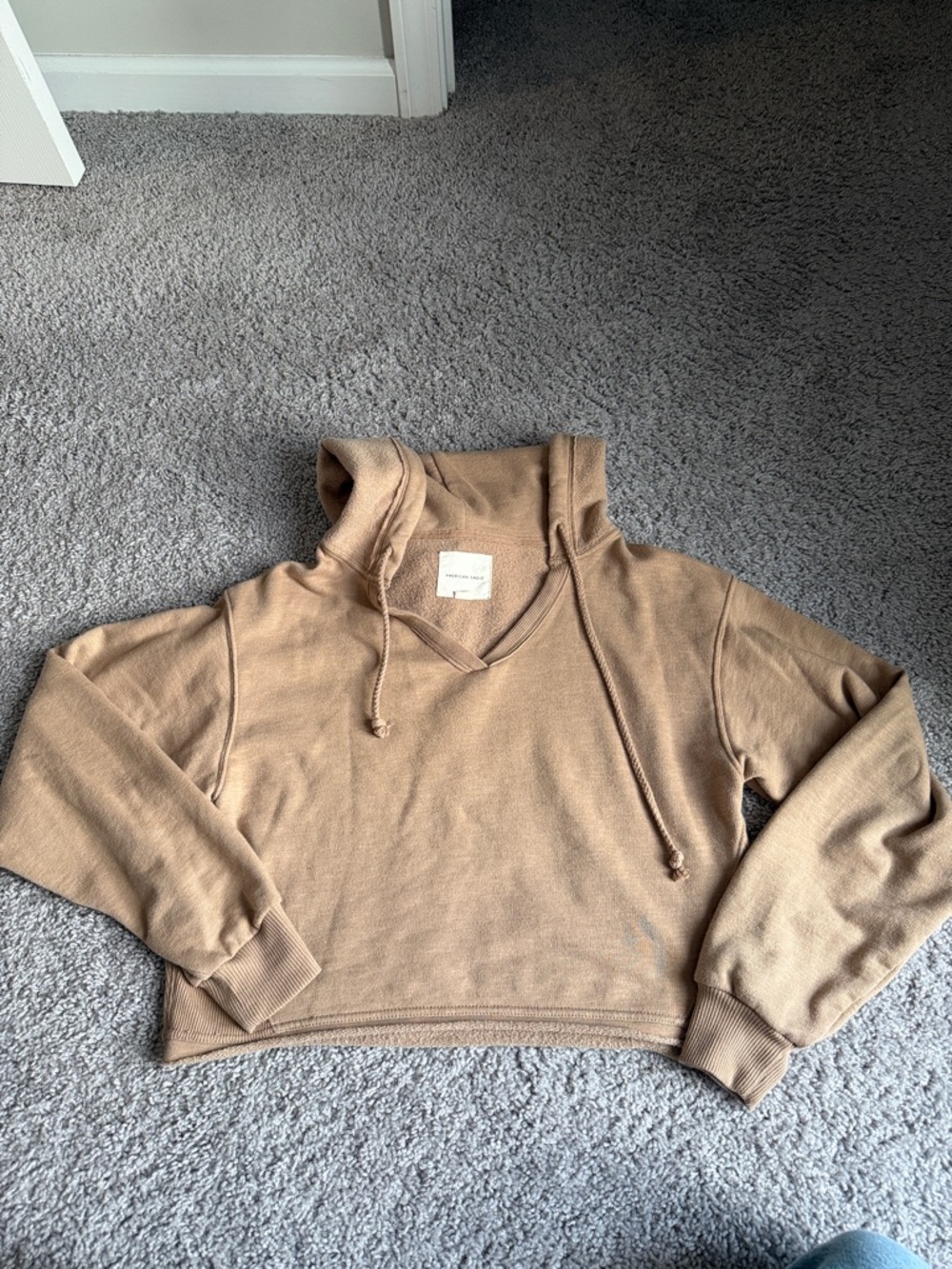 American Eagle Outfitters Cropped Beige Pullover Hoodie